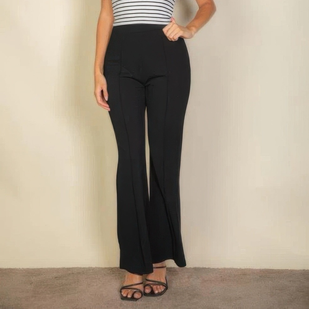 High Waist Stretch Crepe Flare Pants - Picture 2 of 6